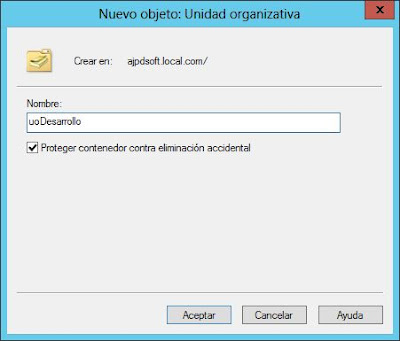 Añadir unidad organizativa y usuario en Active Directory en servidor con Windows Server 2012