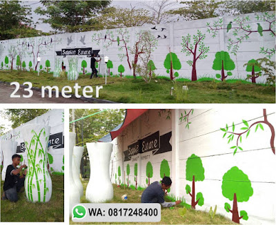 Proses Pengerjaan Lukis Dinding Taman outdoor perum Griya Sapphire Estate Tegal, jasa lukis dinding, lukis taman, jasa desain cafe, jasa lukis papan