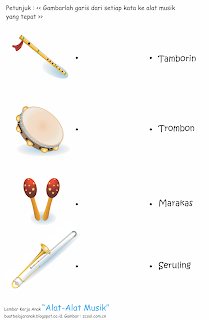  merupakan lembar kerja anak yang bertujuan untuk mengenalkan alat Lembar Kerja Anak Bertema Alat-Alat Musik