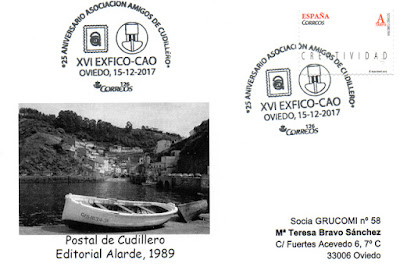 tarjeta, Amigos de Cudillero, Centro Asturiano, matasellos