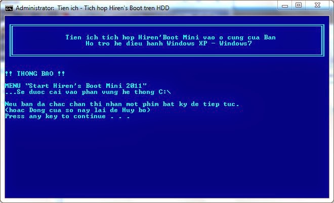 Phần mềm cài hiren's Boot vào ổ cứng cho XP/Win 7