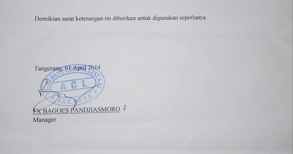 Contoh Surat Paklaring Indomaret Dari Pt Albany Corona Lestari 2021