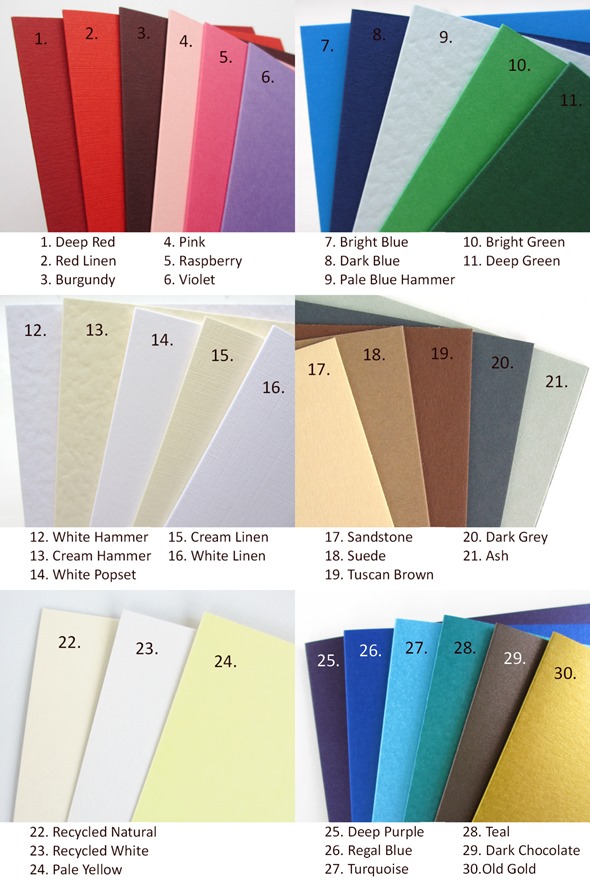 April 2013 Colours of Card in stock