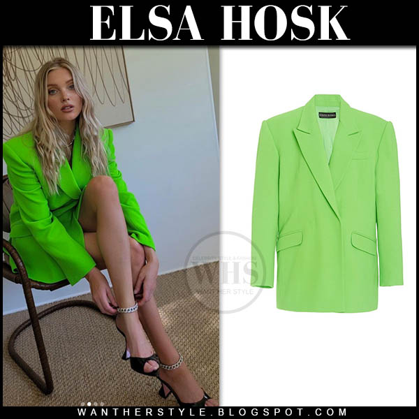 Elsa Hosk in neon green blazer and sandals