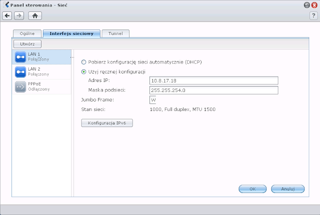Konfiguracja interfejsów sieciowych w macierzy Synology