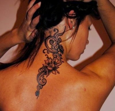 Women Neck Flower Tattoo, Traditional Tattoo For Women Neck, Women Neck With Traditional Tattoos, Women Traditional Tattoos, Women, Flower,