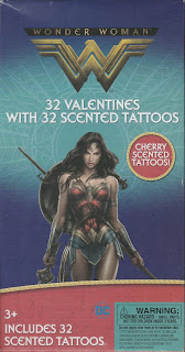 Front of Wonder Woman Valentines with Cherry Scented Tattoos box