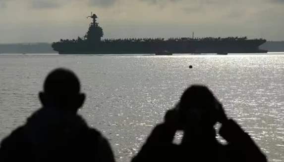 The USS Gerald R Ford has docked in British