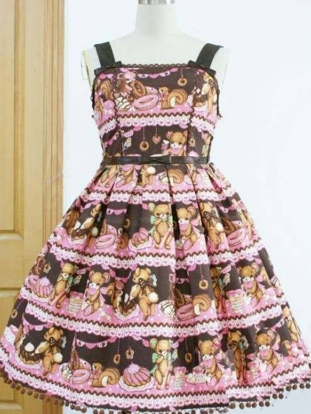 Sweet Bear Cafe Printed Rococo Lolita Dress