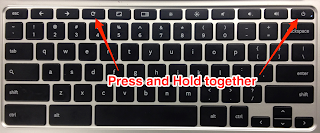 Keyboard showing Refresh key and Power key on Chromebook