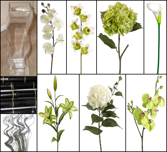 Items used to create Julie's White Green and Black Wedding Inspiration