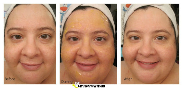 before, during, and after using the Valentia Ultra Plumping Hydration Mask 