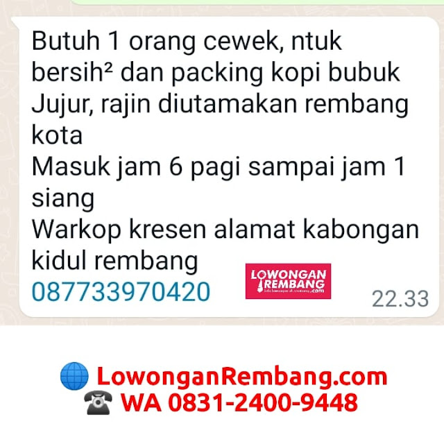 Lowongan Kerja Pegawai Warung Kopi WiFi Warkop Kresen Rembang Tanpa Syarat Ijazah