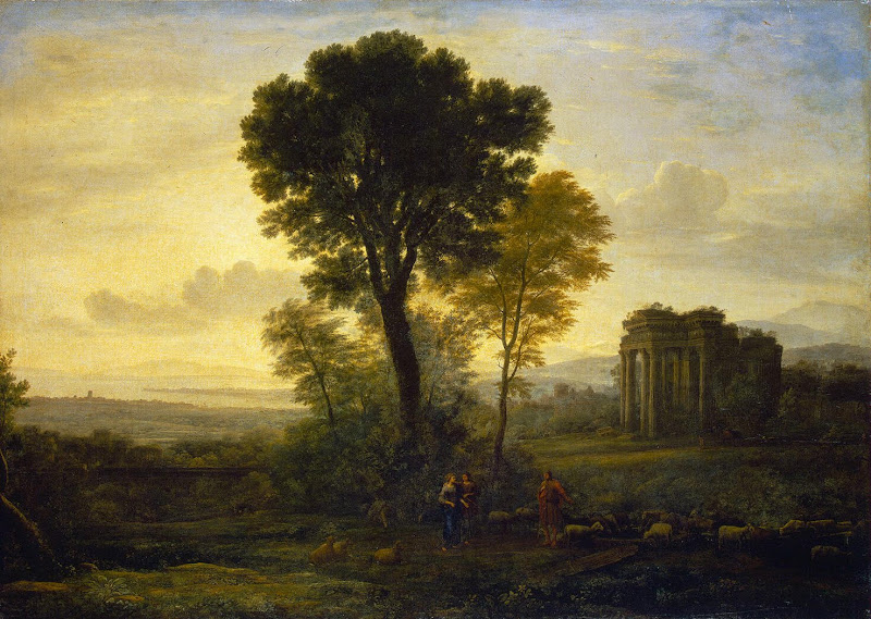 Landscape with Jacob, Rachel and Leah at the Well by Claude Gellee - Christianity, Religious, Landscape Paintings from Hermitage Museum