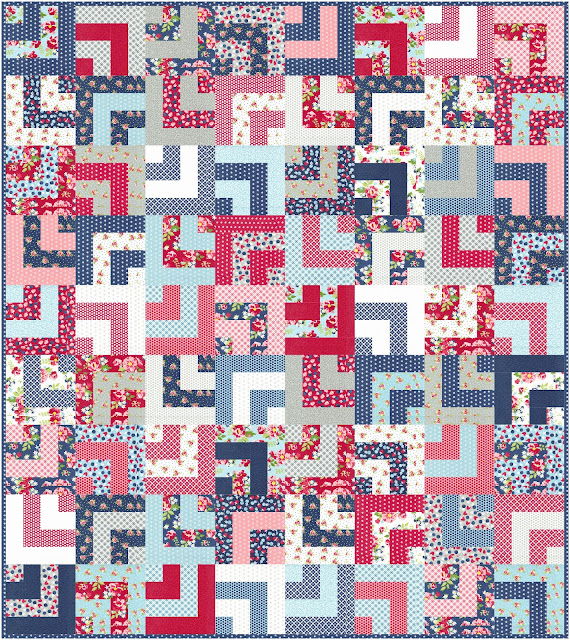 Log Jam quilt pattern in Berry Basket fabric by April Rosenthal for Moda Fabrics