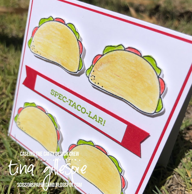 scissorspapercard, CASEing The Catty, Stampin' Up! Taco Fiesta, Watercolour Pencils