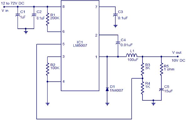 10V Switching Regulator Using LM5007