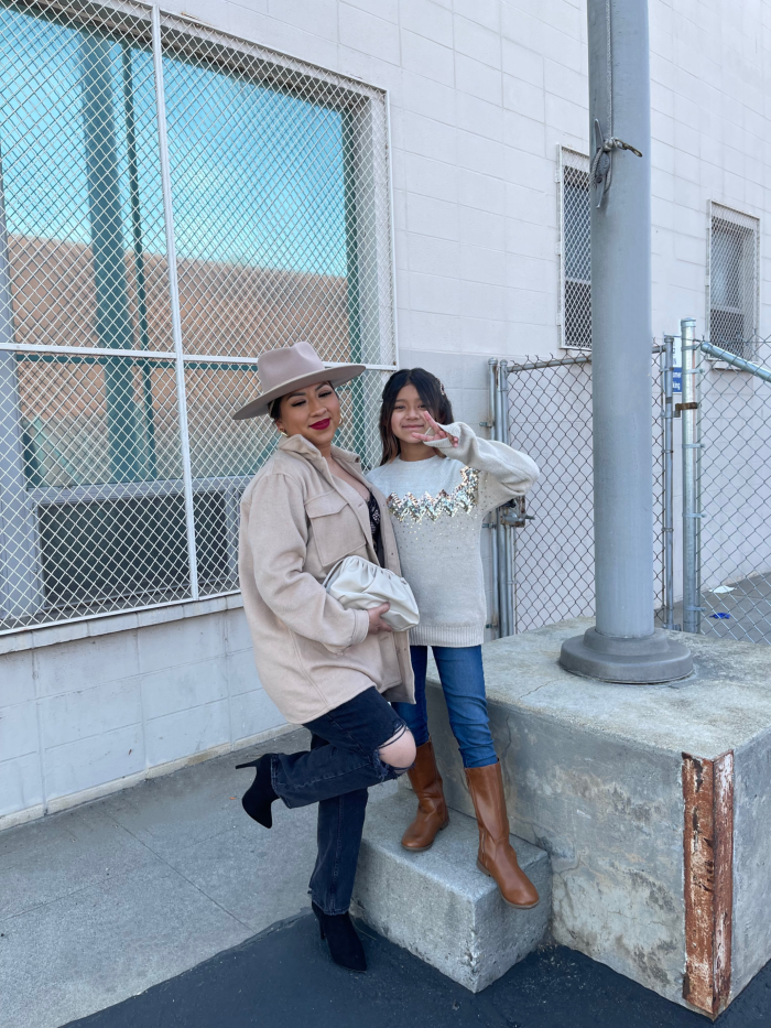 mom and daughter duo wearing fall outfits