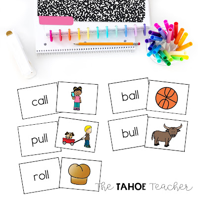 Matching card games for teaching -all, -oll, and -ull phonics spelling patterns
