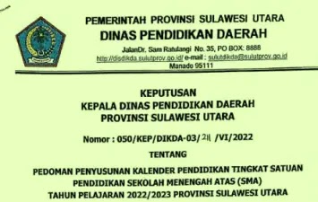 Kalender Pendidikan Provinsi Sulawesi Utara Tahun Pelajaran 2022/2023