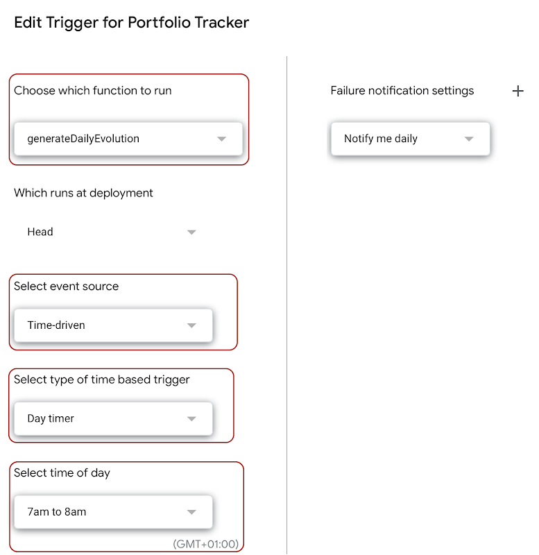 Time-based trigger to generate daily evolution of the stock investment portfolio in Google Sheets