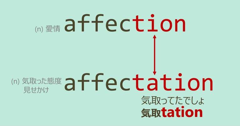 affection, affectation, スペルが似ている英単語