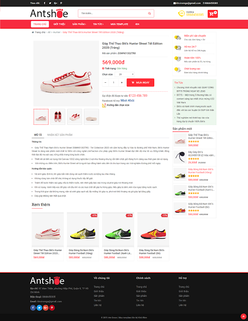 Ant Shoe Shop Responsive Blogger Template là giao diện bán hàng blogspot cao cấp có chức năng chọn size phù hợp cho bán quần áo, giày dép ...