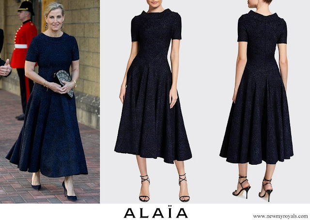 The Countess of Wessex wore ALAÏA Metallic Fit-and-Flare Midi Dress