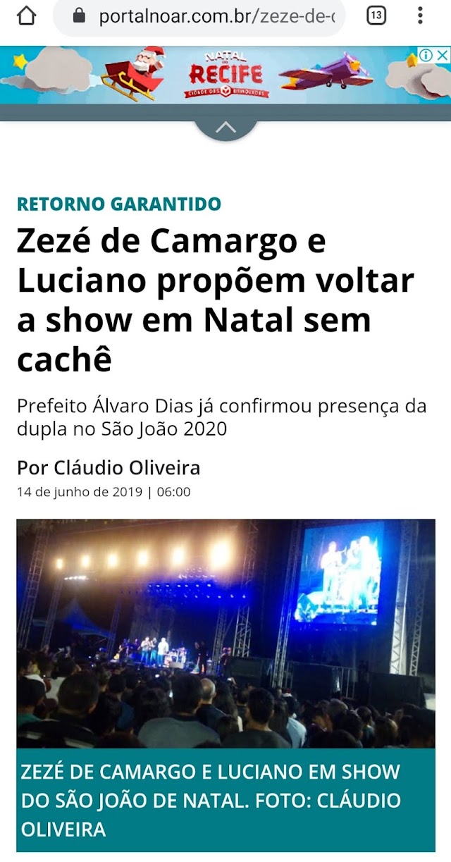 MATO A COBRA E MOSTRO O PAU: ZEZÉ DI CAMARGO OFERECE SHOW SEM CACHÊ E PREFEITO PREFERE PAGAR 