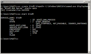 Using SC to Add Bind DNS Server Service