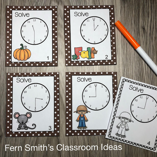 Click Here to Download This Fall Teaching Time to the Hour and Half-Hour Task Cards Freebie to Use in Your Classroom Today!