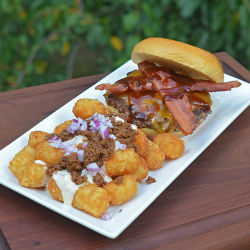 Chili, Chile Cheese Tots with Bacon Cheeseburgers