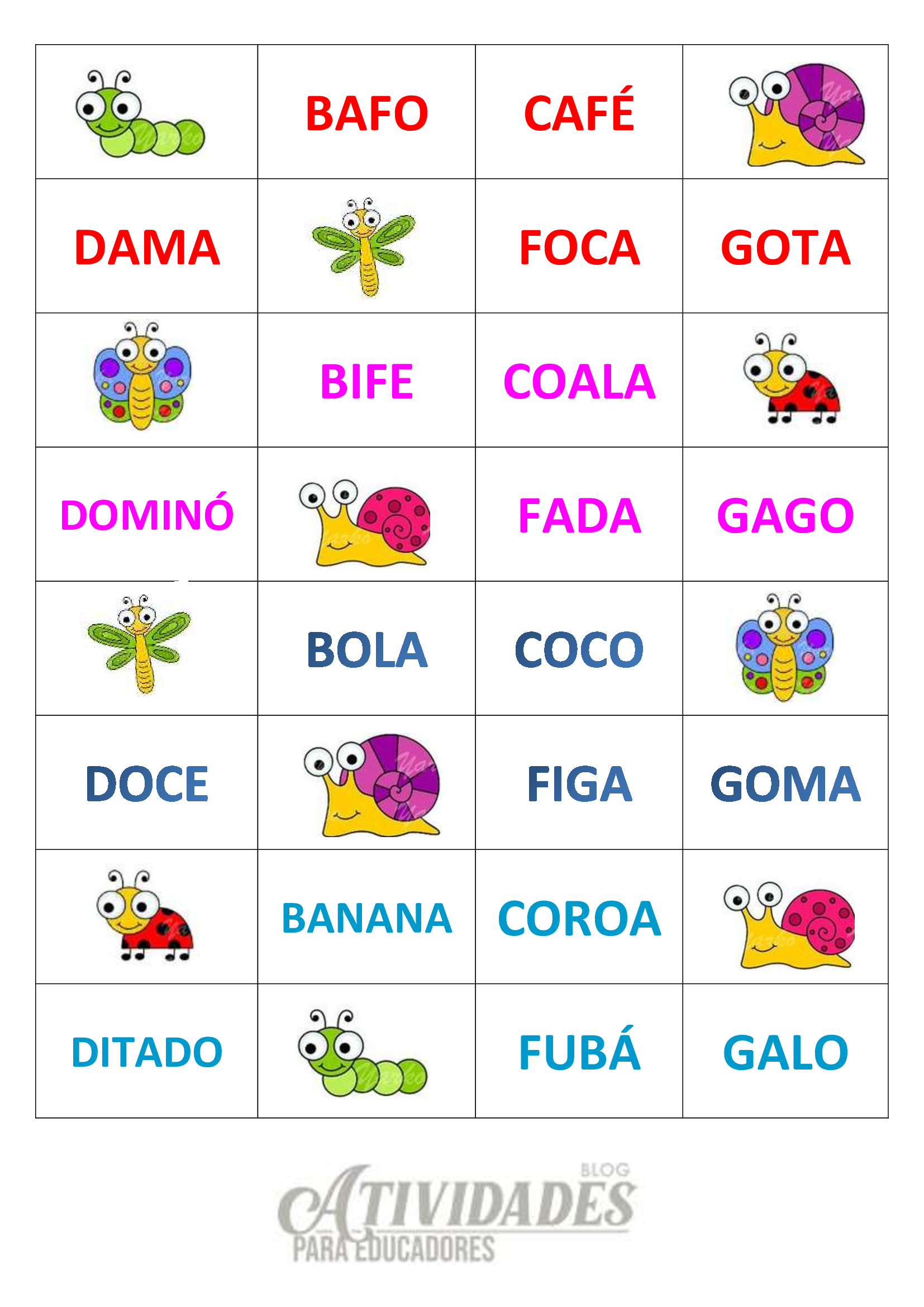 Bingo de palavras simples