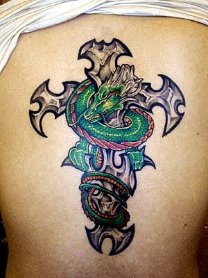 dragon tattoos for men on arm. cross tattoos for men on back.
