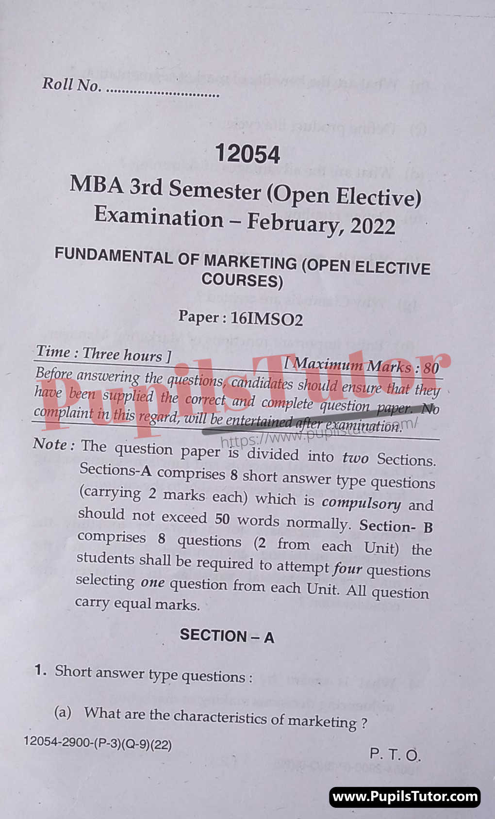 MDU (Maharshi Dayanand University, Rohtak Haryana) MBA Open Elective Third Semester Previous Year Fundamental Of Marketing Question Paper For February, 2022 Exam (Question Paper Page 1) - pupilstutor.com