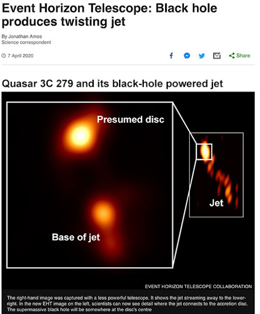 Nature Briefing of April 9 illustrates new paper on EHT study of 3C279 (Source: J. Amos,  BBC)