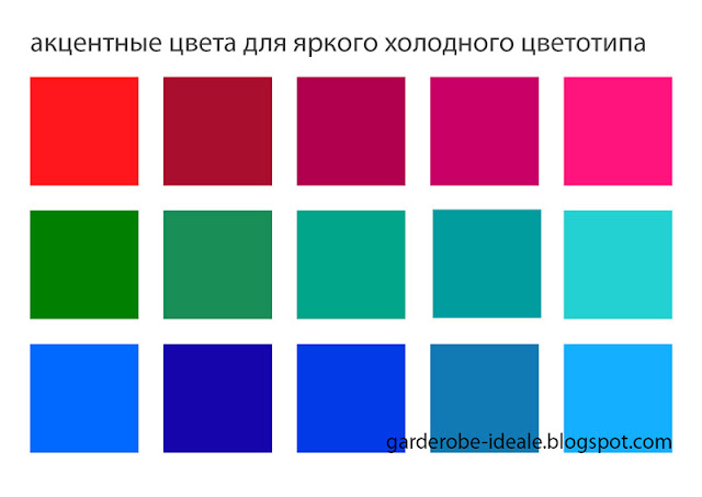 Акцентные цвета для яркого холодного цветотипа