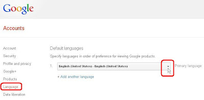 Google account settings language option