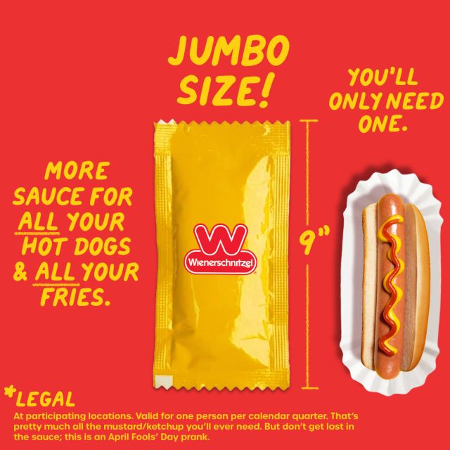 Wienerschnitzel Jumbo-size condiments.