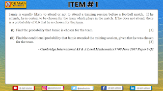 Cambridge AS level exam, Cambridge probability and statistics, conditional probability, mutually exclusive events, independent events, probability, sample space, dependent events, tree diagram, with replacement, without replacement, dice probability