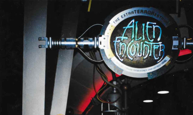 Alien Encounter Ride Entrance Sign at Night Tomorrowland Disneyland