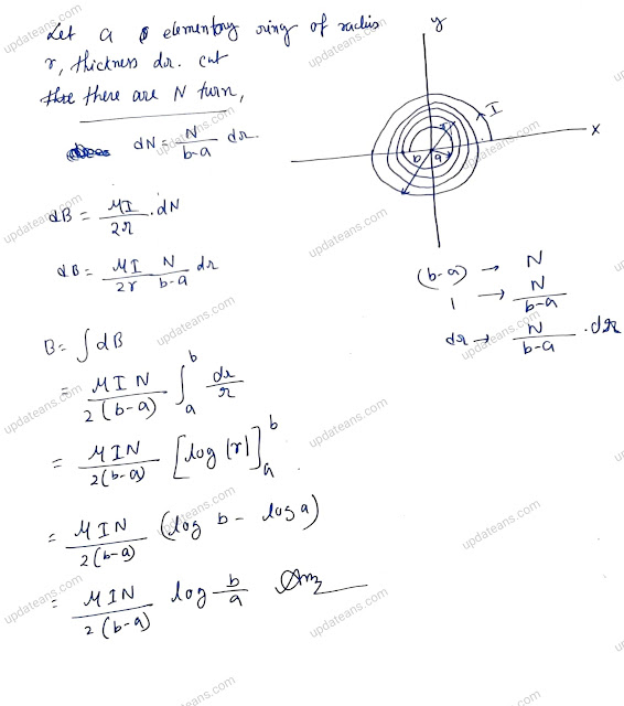 Class 12 | Moving Charge and Magnetism | A long insulated copper wire is closely wound as a spiral of 'N' turns. The spiral has inner radius  ' a' and outer radius   ′  b  ′  . The spiral lies in the X−Y plane and a steady current 'I' flows through the wire. The Z-component of the magnetic field at the center of the spiral is :