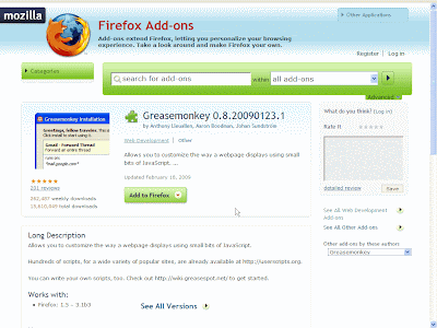 Greesmonkey Firefox addon Main Page