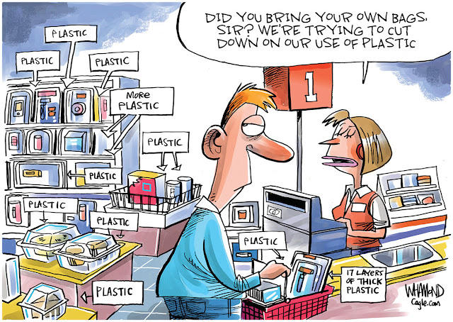 Stores Cutting Down on Plastic - mockery - Cartoon