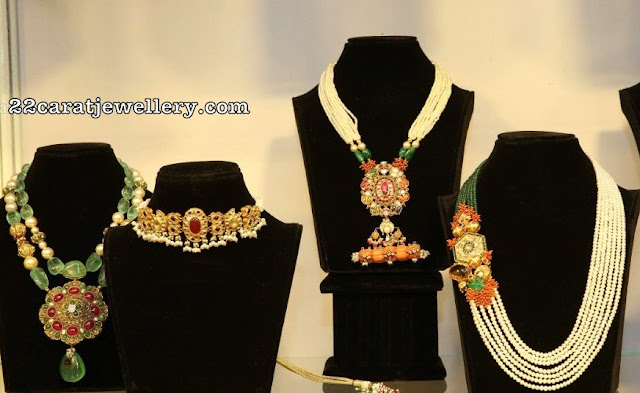 Pearls Necklace with Navaratan Pendant