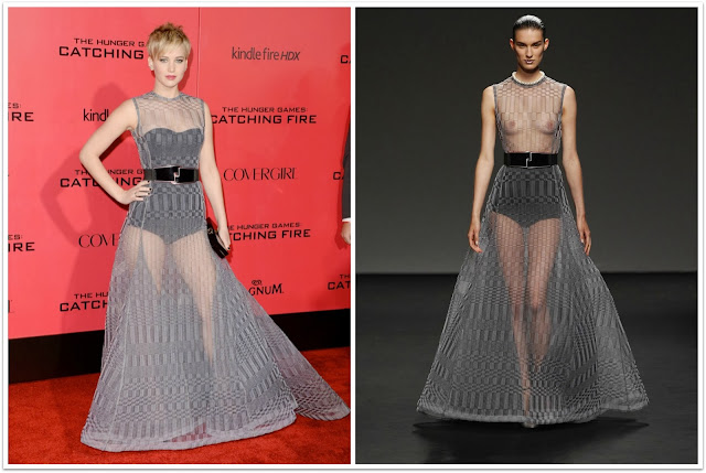 Jennifer Lawrence vestido de Dior transparencias