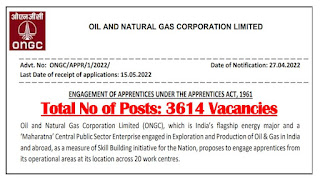 ONGC Recruitment 2022 3614 Apprentice Posts