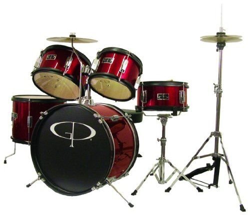 GP Percussion GP55WR 5-Piece Junior Drum Set With Cymbals And Throne In Metallic Wine Red