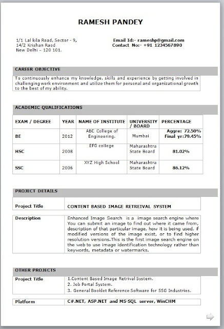 IT Fresher Resume Format in Word