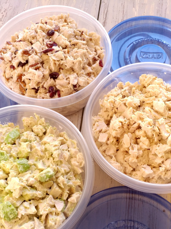 Chicken Salad 3 Ways! Cranberry Pecan, Classic and Avocado Ranch chicken salad recipes and the BEST way to cook chicken breasts for chicken salad!